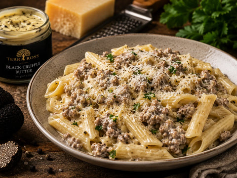 Creamy Pasta with Ground Veal and Black Truffle Butter