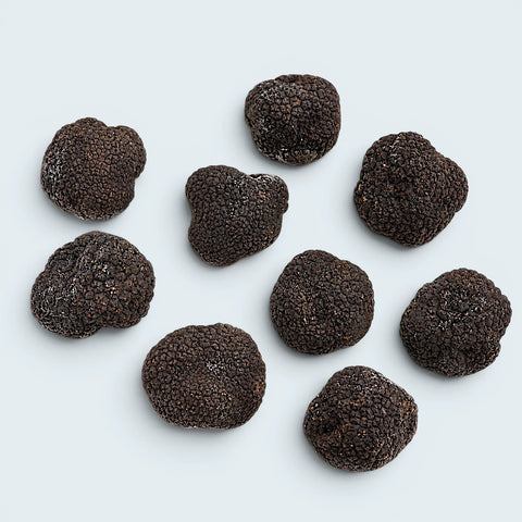 Tartufi neri interi surgelati rapidamente singolarmente con una leggera brina naturale