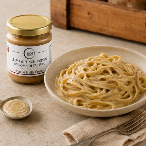 Crema di funghi porcini con Boletus edulis incorporati in tagliatelle cremose calde