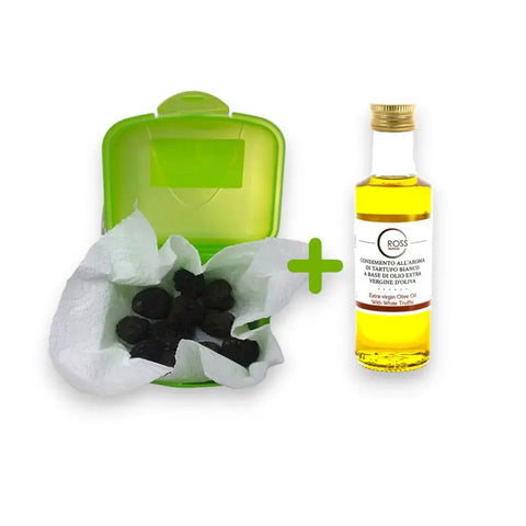 Green and white charcoal briquettes in a Starter Kit for Truffle Hunting with plus sign
