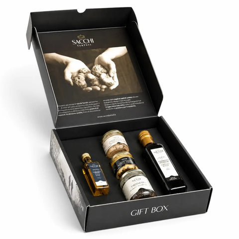 Confezione regalo Vanity tartufo contenente cinque prodotti italiani al gusto tartufo bianco e nero