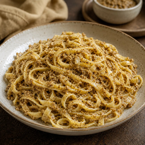 Salsa tartufata bianca con Tuber borchii incorporata nella pasta calda