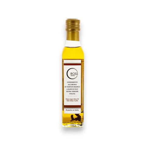 White Truffle Extra Virgin Olive Oil bottle with gold cap and label for gourmet cooking